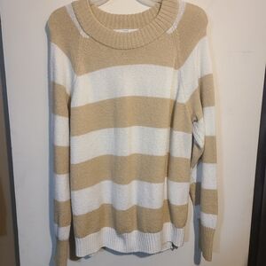 Time and Tru Beige and White Striped Sweater